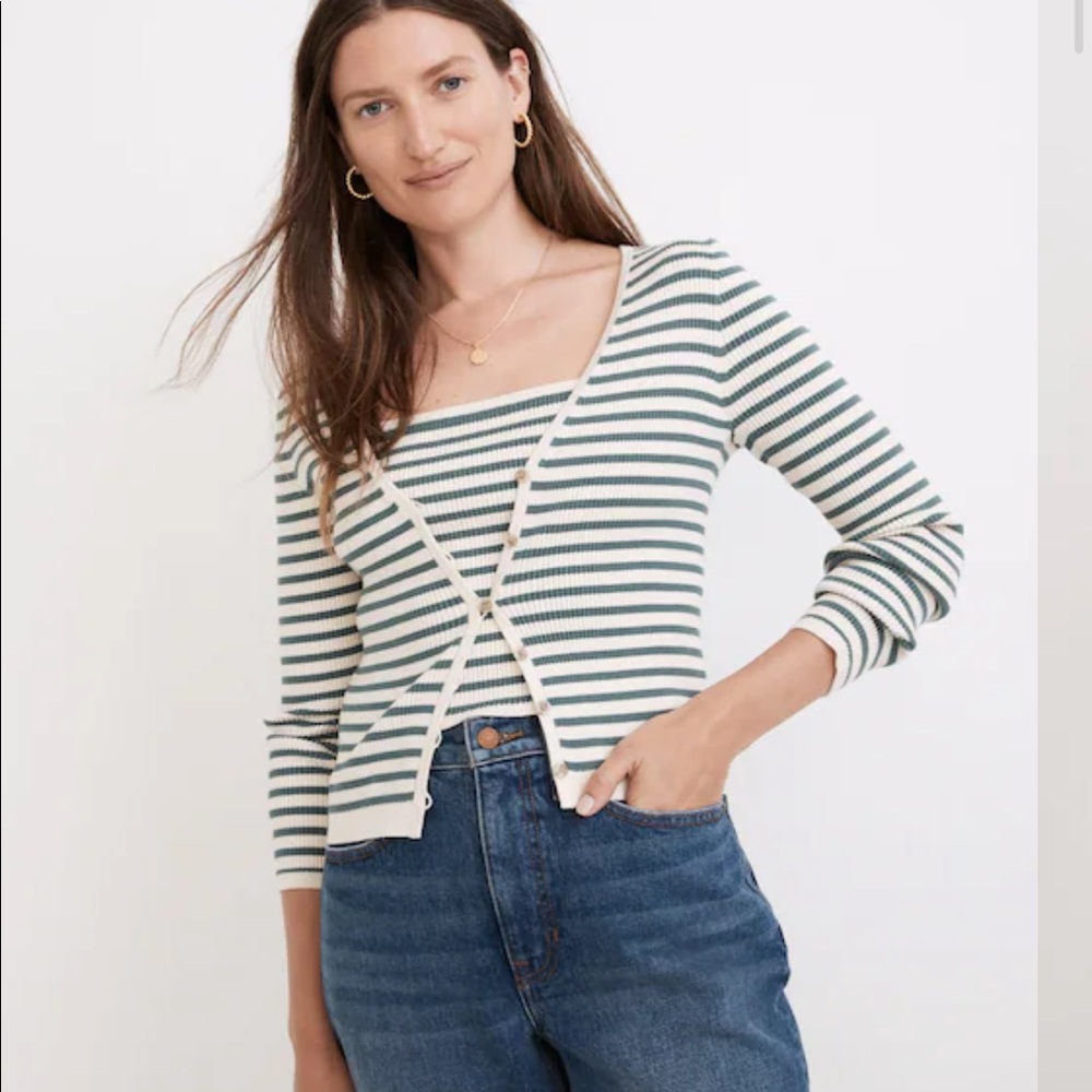 Madewell - Carmon Crop Cardigan Sweater in Stripe